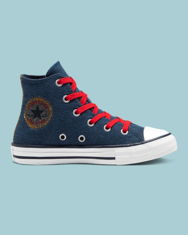 Converse Chuck Taylor All Star Denim Reverse Twill Blå Sko Danmark - Converse Høje Sneakers Børn - 0